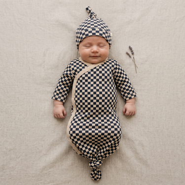 Organic Knotted Baby Gown - Midnight Check