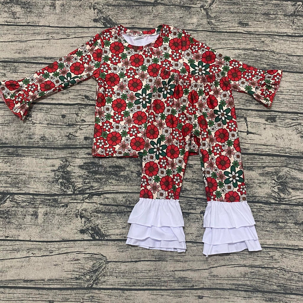 Christmas Floral Two-Piece Ruffle Set for babies, perfect for festive occasions and holiday photos.