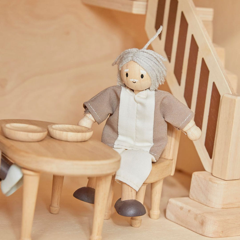 Grandfather dollhouse figure with fair skin tone for imaginative pretend play. Perfect for children's dollhouse adventures.
