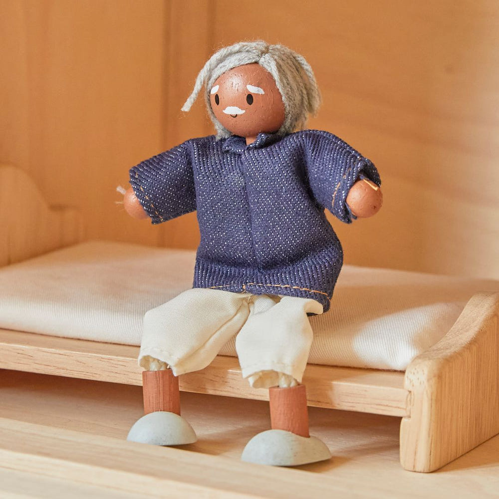 Grandfather dollhouse figure with medium skin tone for imaginative pretend play. Perfect for enhancing storytelling!