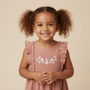 Organic Embroidered Tiered Dress - Clay