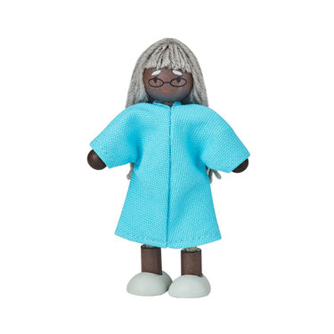 Grandmother dollhouse figure with dark skin tone for imaginative pretend play.