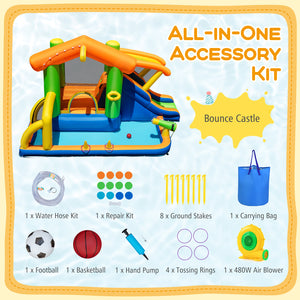 8-in-1 Jumping Castle with Slide and 480W Blower - Vibrating