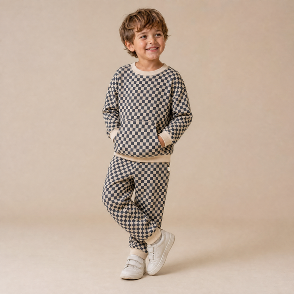 Organic Tee & Pant Slouch Set - Midnight Check