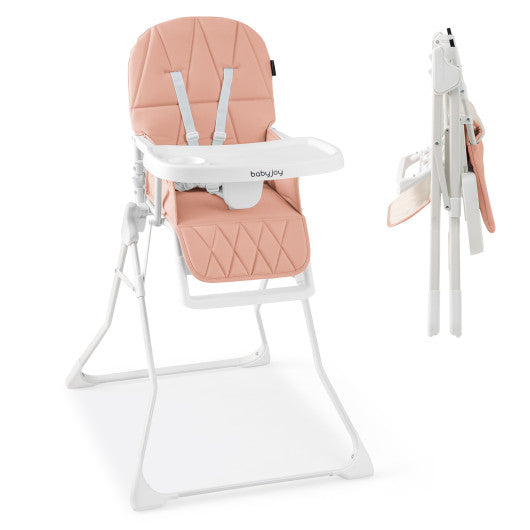 Easy Clean Compact Highchair with Removable Adjustable Tray and PU Seat Cushion-Pink