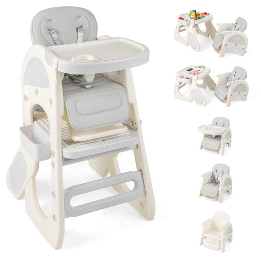 Convertible Baby High Chair with Double-layer Tray and Adjustable Backrest-Grey