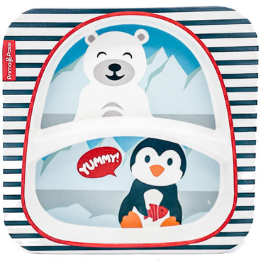 Primo Passi - Bamboo Fiber Kids, Divided Square Plate, Winter Friends
