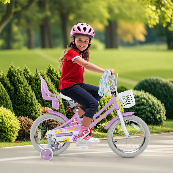 16 Inches Girls Bike Kids Bicycle with Doll Seat and Streamers for Children 4