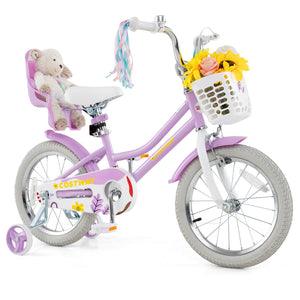 16 Inches Girls Bike Kids Bicycle with Doll Seat and Streamers for Children 4