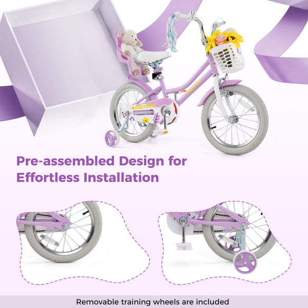 16 Inches Girls Bike Kids Bicycle with Doll Seat and Streamers for Children 4
