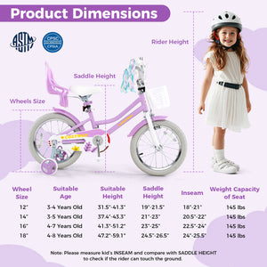 16 Inches Girls Bike Kids Bicycle with Doll Seat and Streamers for Children 4