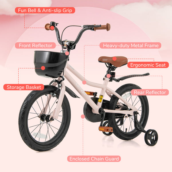 16-Inch Kids Bike with Basket and Adjustable Handlebar for 4