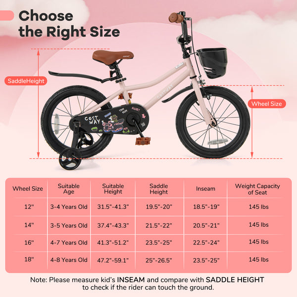 16-Inch Kids Bike with Basket and Adjustable Handlebar for 4