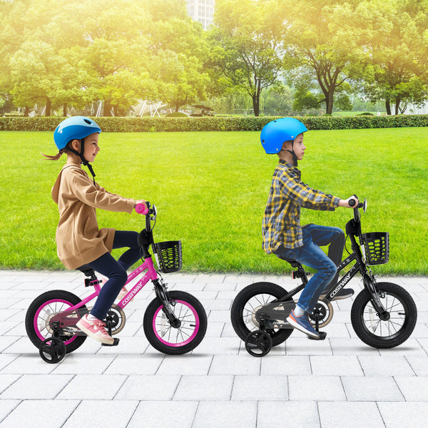 12-inch adjustable kids bike with front basket for children aged 3, shown at an 18-degree angle.