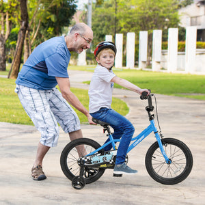 12-inch kids bike with removable training wheels for ages 3, angled view showcasing vibrant design and safety features.
