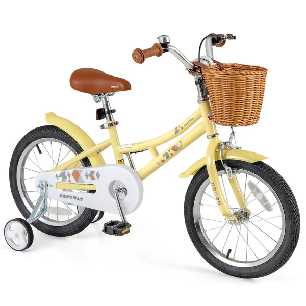 16-inch kids bike for ages 4-7 with adjustable seat, reflectors, and bell, shown from angle 3.