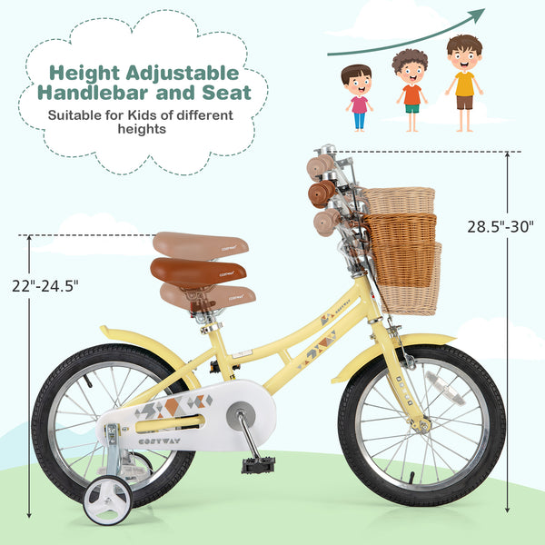 16-inch adjustable kids bike with reflectors and bell for children ages 4-7, shown from angle 5.