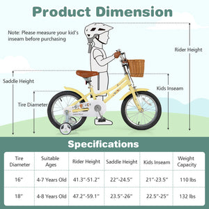 16-inch kids bike with adjustable seat, reflectors, and bell for children aged 4-7, shown from angle 4.