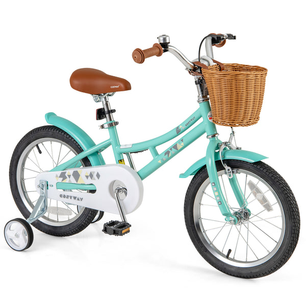 16-inch kids bike with training wheels and dual brake system for ages 4-7, shown from angle 3.