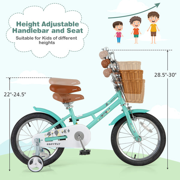 16-inch kids bike with training wheels and dual brake system for ages 4-7, shown from angle 5.