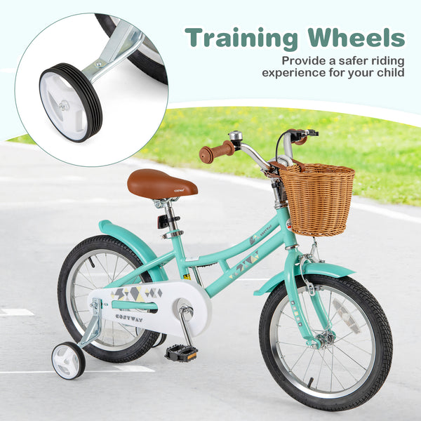 16-inch kids bike with training wheels and dual brake system for ages 4-7, shown from angle 7.