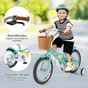 16-inch kids bike with training wheels and dual brake system for ages 4-7, shown from angle 8.