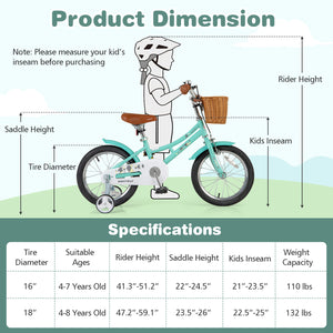 16-inch kids bike with training wheels and dual brake system for ages 4-7, shown from angle 4.