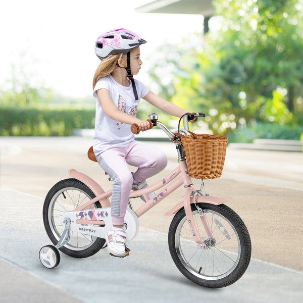16 Inch Kids Bike Retro Bicycle with Adjustable Height and Basket for Ages 4-7 Years Old