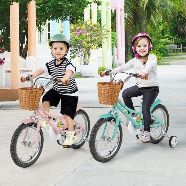 16-inch retro kids bike with adjustable height and basket for ages 4-7, shown from angle 2.