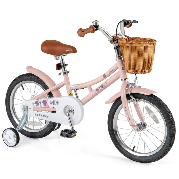 16-inch retro kids bike with adjustable height and basket for ages 4-7, shown from angle 3.
