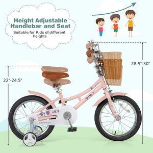 16-inch retro kids bike with adjustable height and basket for ages 4-7, shown from angle 5.