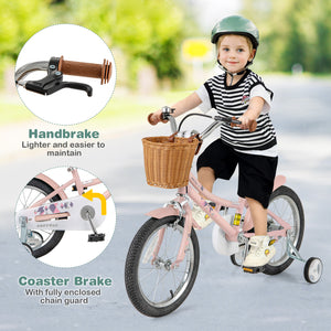 16 Inch Kids Bike Retro Bicycle with Adjustable Height and Basket for Ages 4-7 Years Old