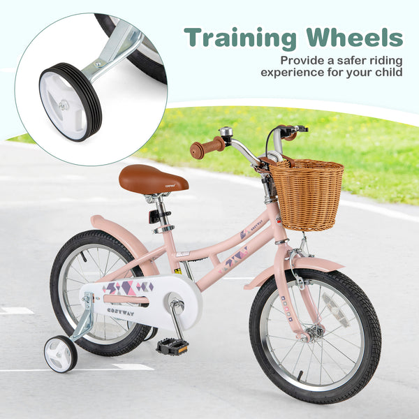 16-inch retro kids bike with adjustable height and basket for ages 4-7, shown from angle 8.