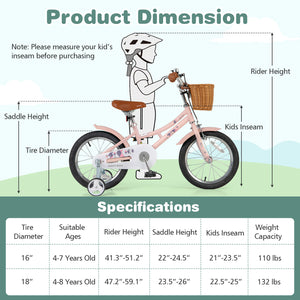 16-inch retro kids bike with adjustable height and basket for ages 4-7, viewed from angle 4.