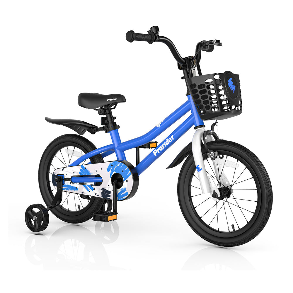 16-inch kids bike with removable training wheels, perfect for young riders learning to balance and ride safely.