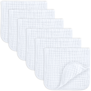 White muslin burp cloths for babies, soft and absorbent, perfect for feeding and clean-up.