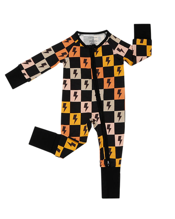 Bamboo Zip Romper | Colorful Checks & Bolts