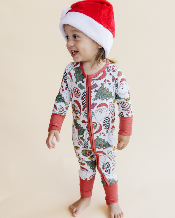 Bamboo Zip Romper | Retro Christmas