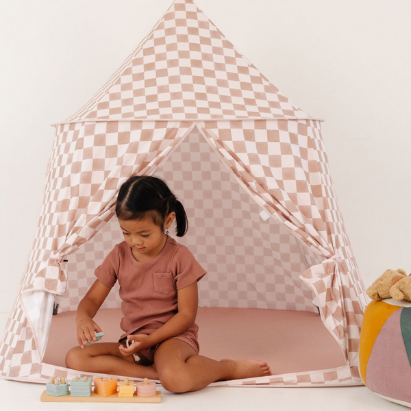 Checker Toffee Play Tent for babies, perfect for indoor fun and imaginative play in a cozy, stylish design.