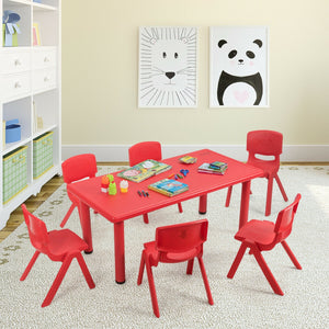 Colorful 6-pack stackable plastic chairs for kids in a classroom setting, showcasing durability and fun design.