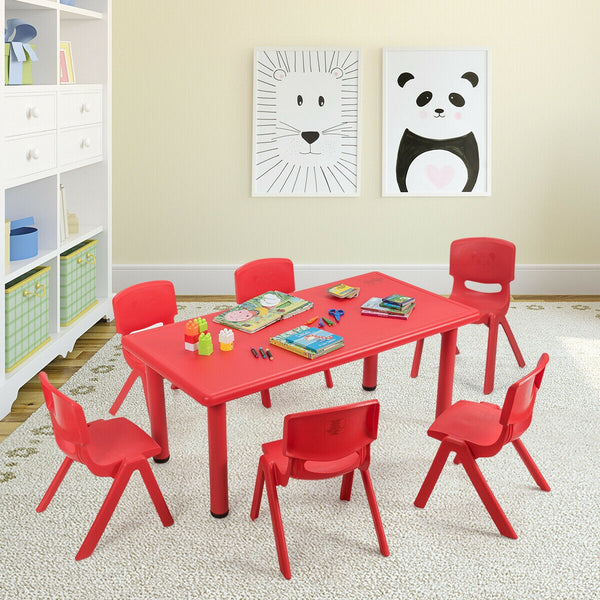 Colorful 6-pack stackable plastic chairs for kids in a classroom setting, showcasing durability and fun design.