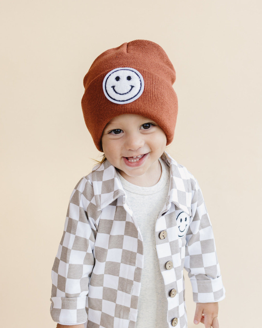 Cotton Shacket | Smiley Checkered Latte - MOOGCO Baby