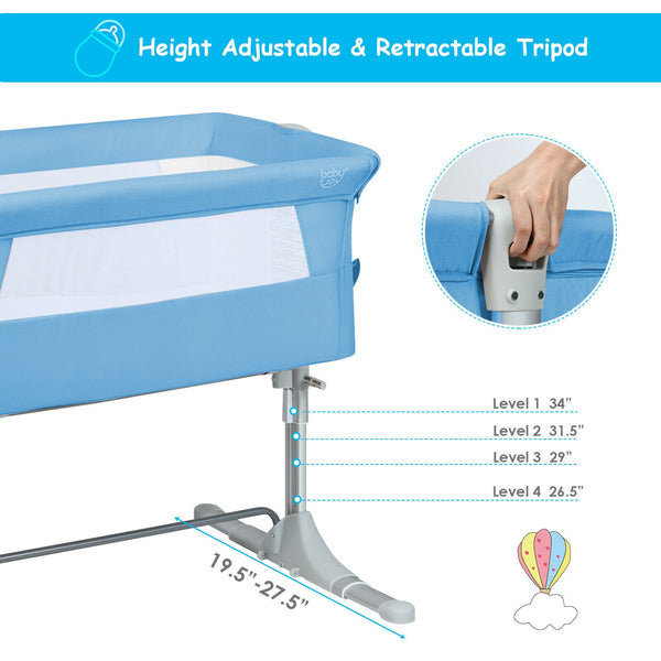 Portable baby bed side sleeper bassinet crib with carrying bag, perfect for travel and cozy sleep. Angle 21 view.