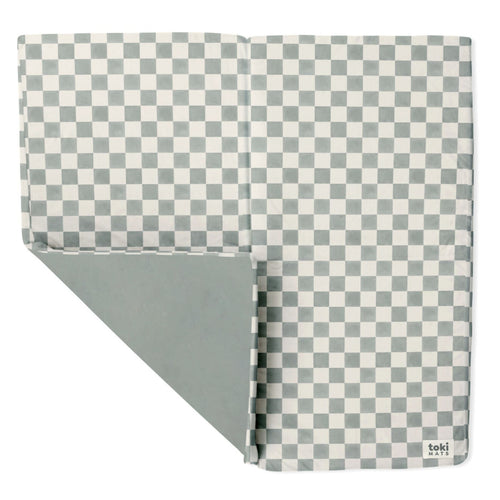 Checker Matcha Organic Cotton Mat for babies, perfect for playtime and safe lounging.
