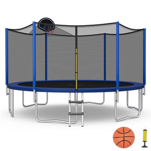 15/16 feet outdoor trampoline with enclosure net, perfect for safe recreational fun for kids in the backyard.