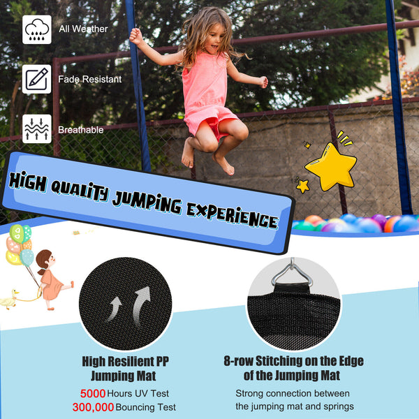15/16 feet outdoor trampoline with enclosure net, perfect for safe recreational fun for kids. Angle 13 view.