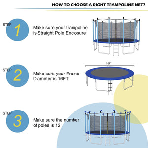 15/16 feet trampoline replacement safety net with adjustable straps for enhanced safety in outdoor play.