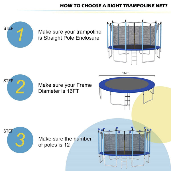 15/16 feet trampoline replacement safety net with adjustable straps for enhanced safety in outdoor play.