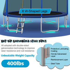 15/16 feet outdoor trampoline with enclosure net, perfect for safe recreational fun for kids. Angle view.