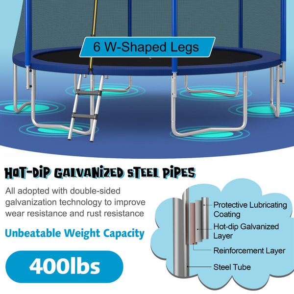 15/16 feet outdoor trampoline with enclosure net, perfect for safe recreational fun for kids. Angle view.